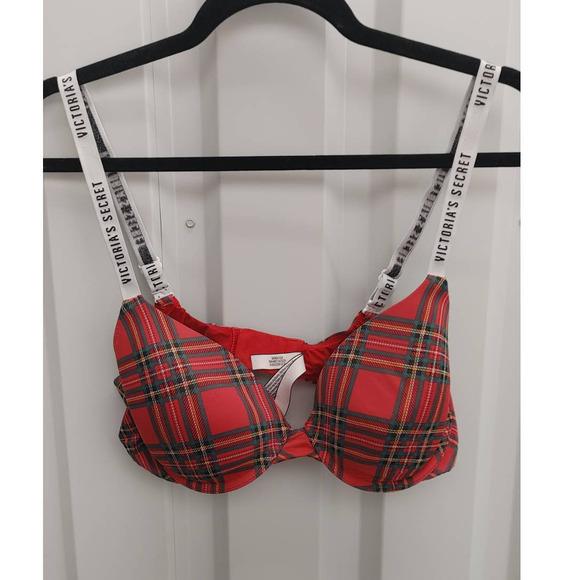 Victoria's Secret Bra T-Shirt Lightly Lined Full Coverage 36C Red Plaid - Picture 1 of 5